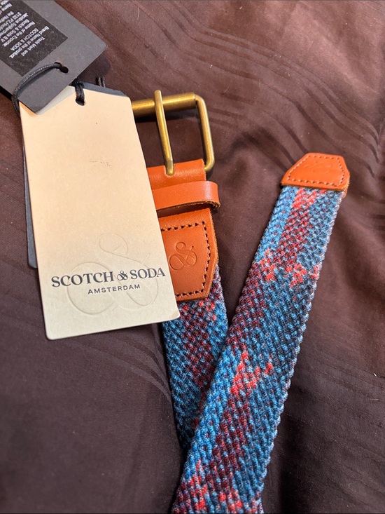Scotch & Soda Other - Scotch & Soda Blue and Red Woven Belt with Tan Leather Trim